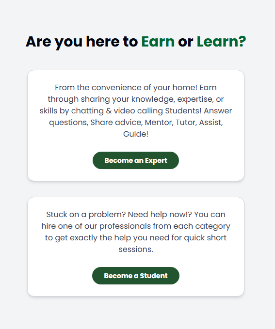 Choose earn or learn on app
